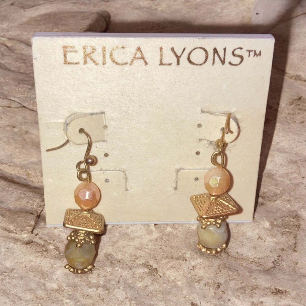 Erica Lyons Beaded Earrings Bronze and Peac Pearl  - NWT